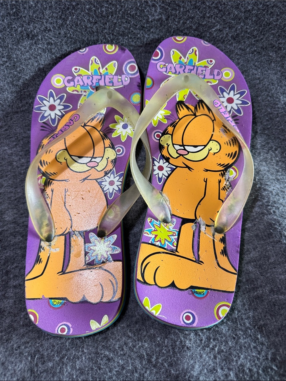Garfield Purple Graphic Flip Flop Sandals with Translucent Straps Vintage Y2K